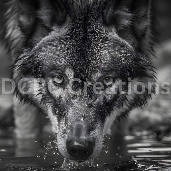 Stunning gray wolf photography print/gray wolf looking into camera/ animal print/gray wolf print/animal photography print/gray wolf photo