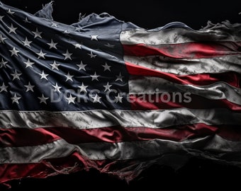Amerikansk flagga med nödsituation, omedelbar nedladdning, röd, vit och blå, fransig amerikansk flagga, patriotiskt tryck, veterangåva, amerikansk flaggtryck