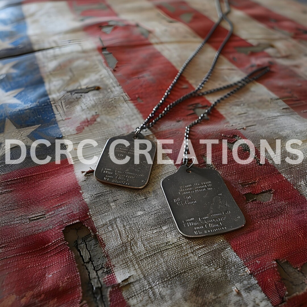 Rustic Military Dog Tags on an American Flag/military Print/patriotic ...