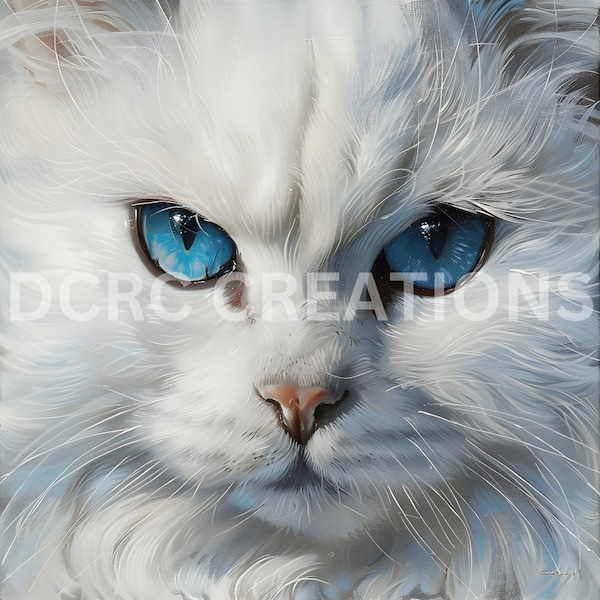 Stunning Turkish Angora cat print/cat lover gift/white angora cat with blue eyes/animal photography/cat photo/white cat with blue eyes/cat