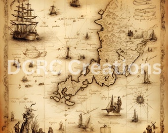Nautical map digital print/pirate map/nautical/map/nautical chart/ocean/sea/ship/nautical chart map/nautical gift/nautical print/map chart