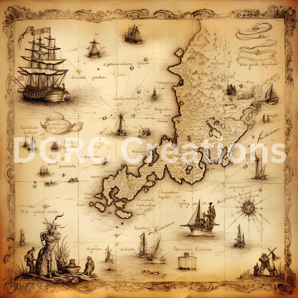 Nautical map digital print/pirate map/nautical/map/nautical chart/ocean/sea/ship/nautical chart map/nautical gift/nautical print/map chart