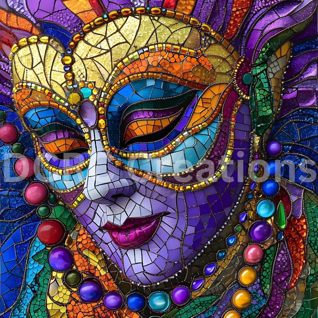 Colorful Glitter and Gem Mardi Gras Mask Print/mardi Gras Decor