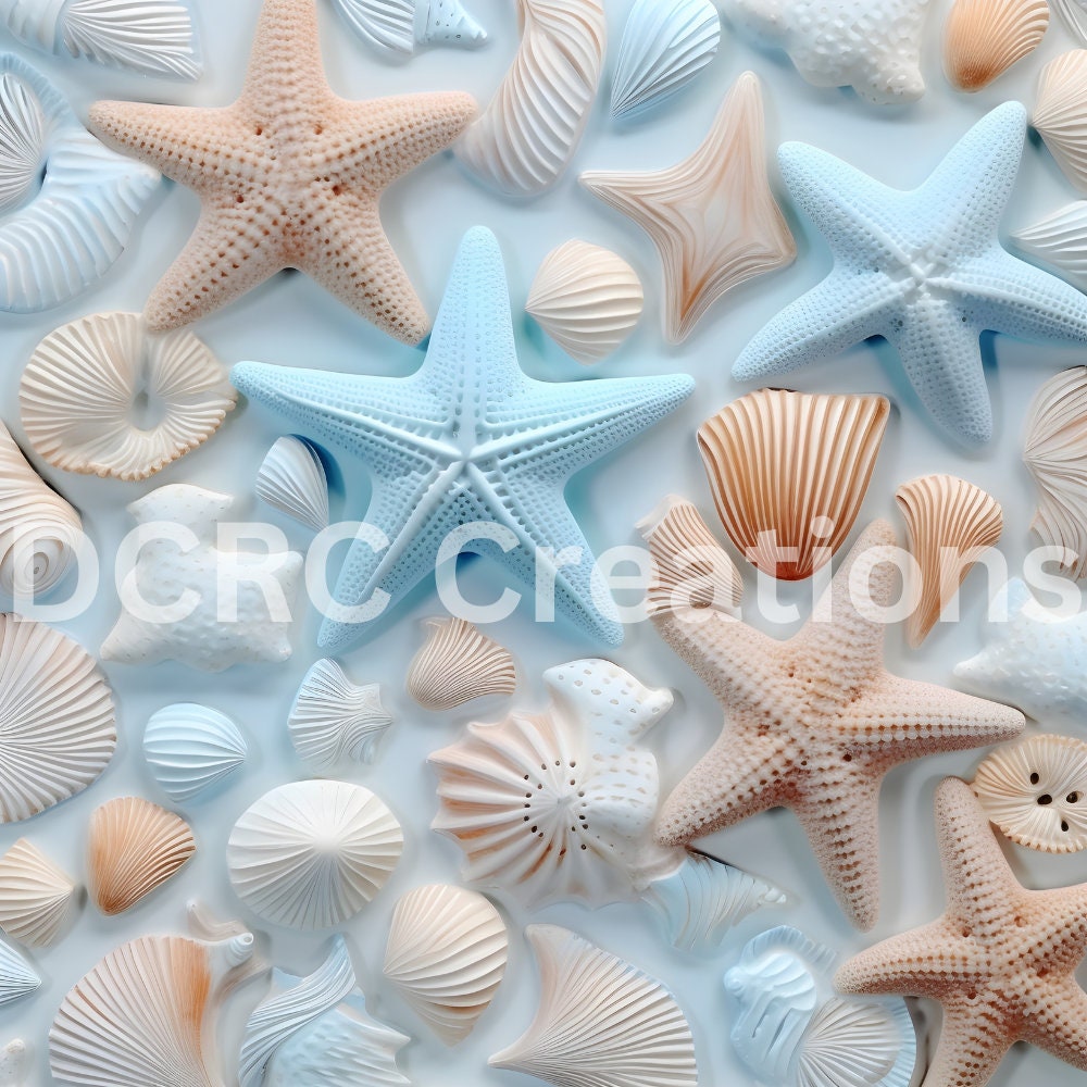 Pastel Coral Seashell Pattern Print/seashell Print/beach Lover Gift/pastel Seashell Starfish ...