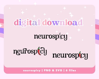 Lindo paquete PNG neurodivergente para el TDAH y el autismo / Neuro - SVG picante para máquinas de corte, DTF e impresión por sublimación / Abrazar la neurodiversidad