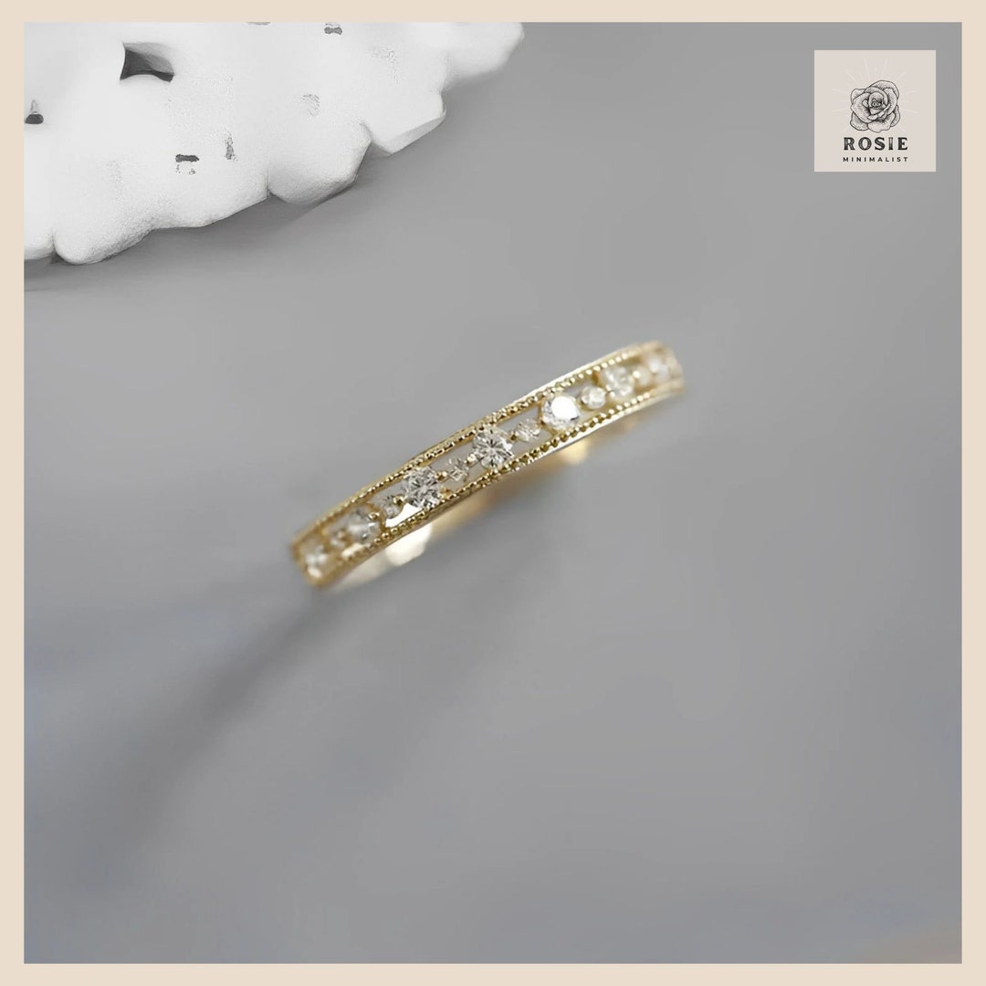 18K Gold Minimalist Diamond Engagement Ring Wedding Ring Etsy