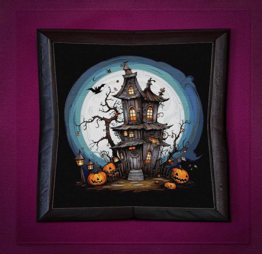Haunted House Cross Stitch Pattern | Gothic Design | Halloween Decor ...