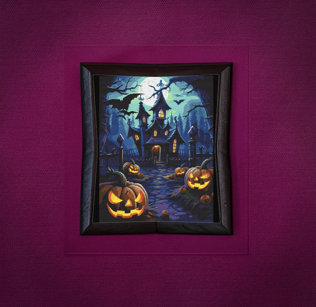 Haunted House V3 Cross Stitch Pattern | Gothic Design | Halloween Decor ...