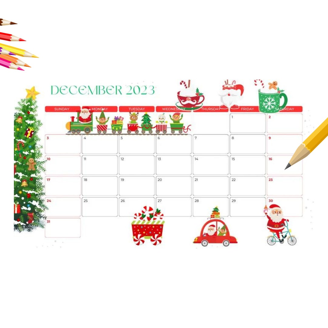 Editable December Calendar 2023 Printable Template Christmas Calendar