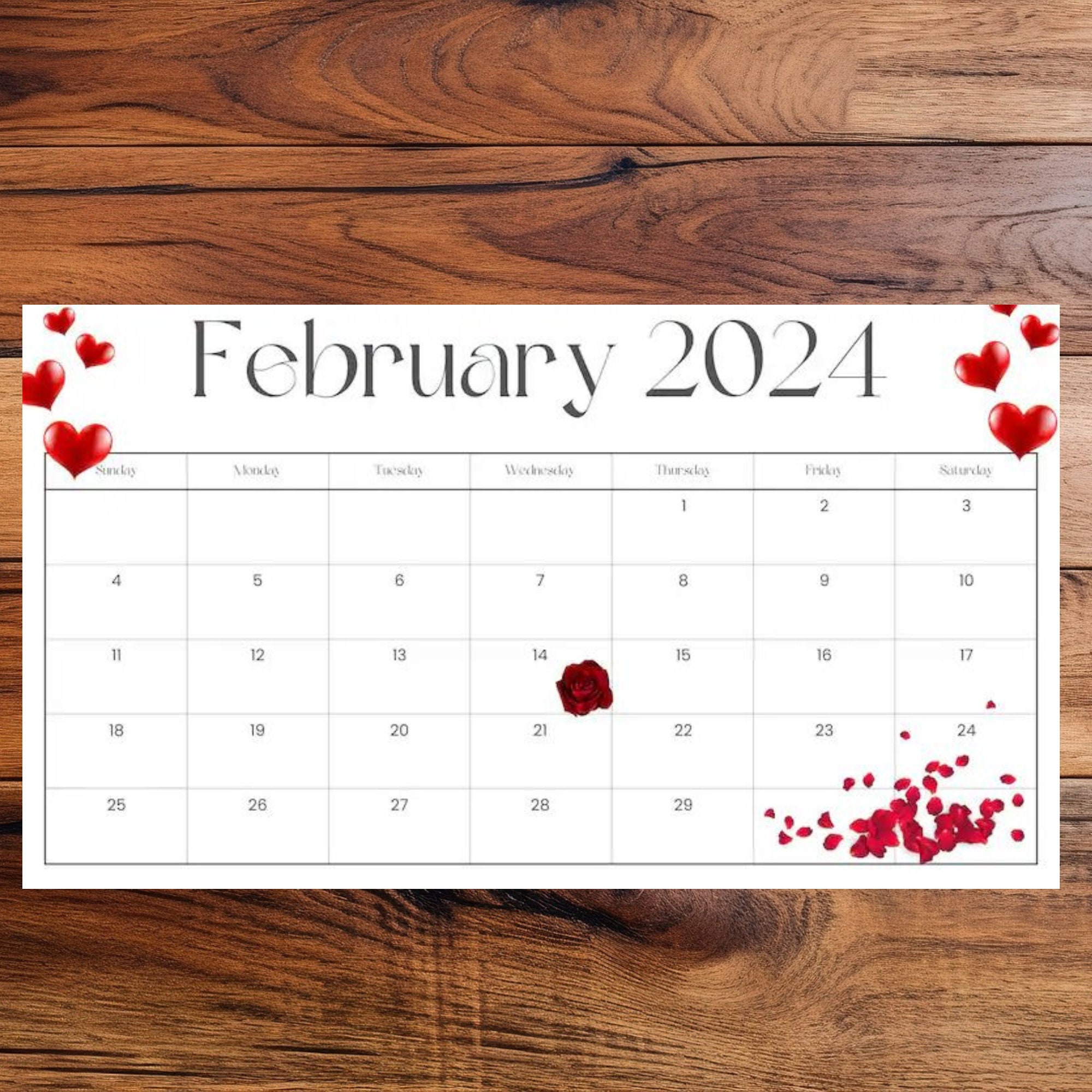 EDITABLE FEBRUARY Calendar 2024 Printable Calendar Calendar Template
