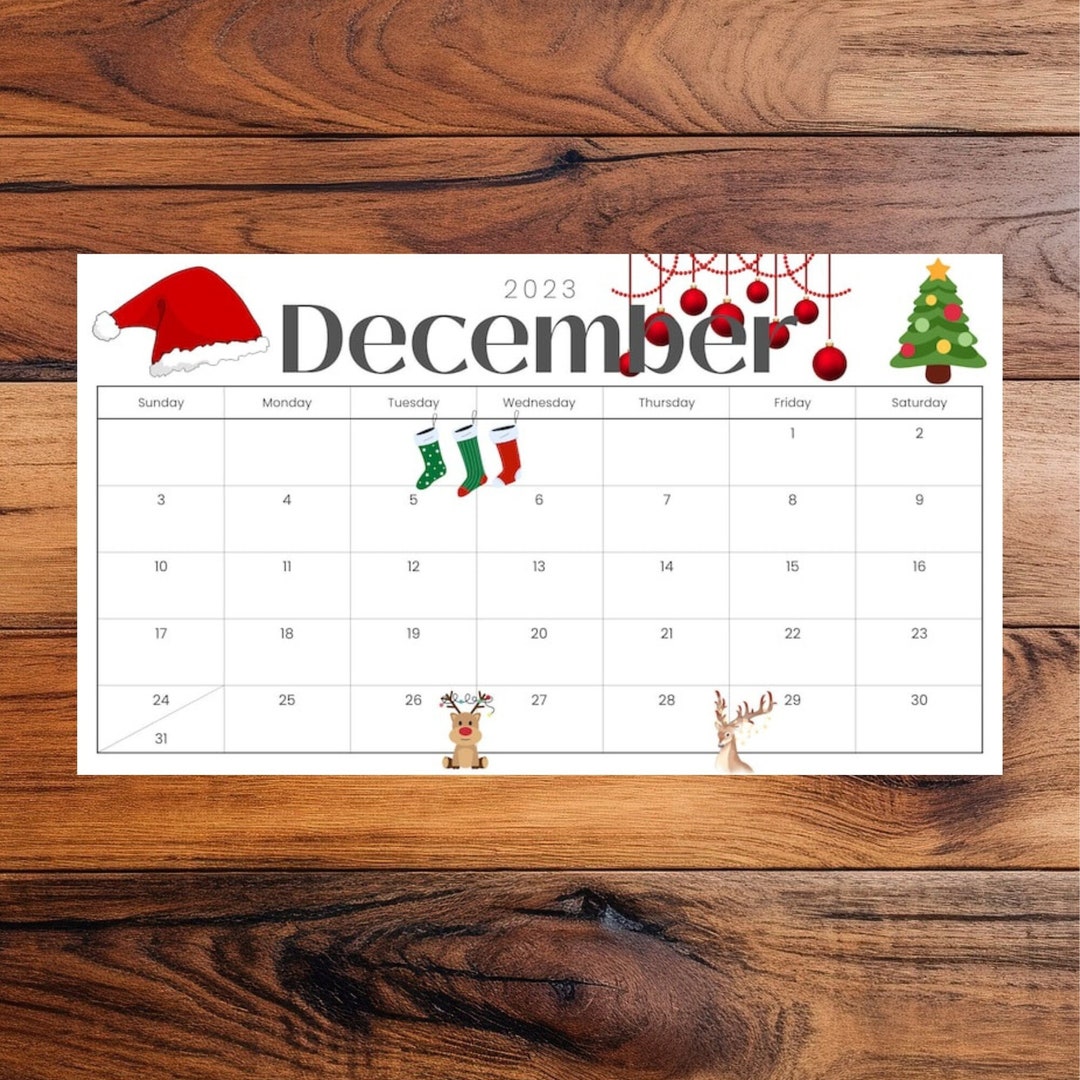 Editable December Calendar 2023 Christmas Calendar Digital Etsy Canada