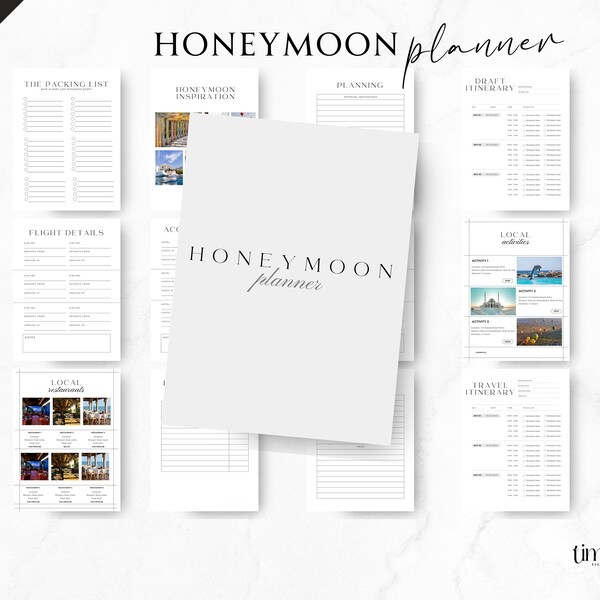 Honeymoon Planner, Minimalist Wedding, Honey Mooning, Honey Moon, Honeymooners, Canva Download, Printable Template, Gift for Wedding