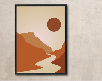 Boho Landschaft Wand Kunst druckbare Wand Kunst Boho Mid Century Drucke abstrakte Wand Kunst Boho Regenbogen Boho Sonne Mond Boho Digital Download
