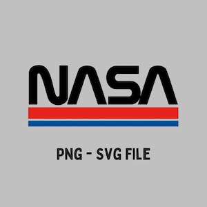 Może przedstawiać: Czarno-biały projekt graficzny logo NASA z czerwonymi i niebieskimi paskami. Tekst "PNG - SVG FILE" znajduje się pod logo.