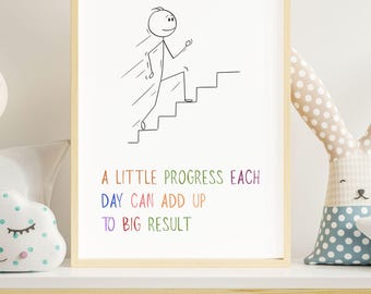 A Little Progress Each Day, Motivational Mental Health Poster, Classroom Decor, Office Artwork