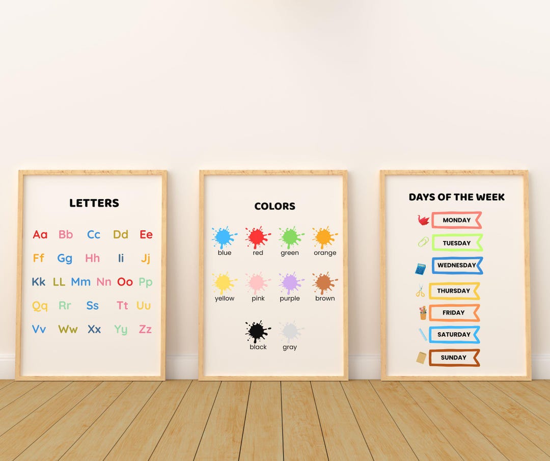 Alphabet Chart, Numbers Chart, ABC Poster, Set of 5 Educational Nursery ...