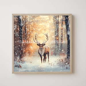 Christmas wall art print, Santa Claus Reindeer Wall Art Print, Printable Christmas Home Decor, Digital Download, Reindeer, Home Decor