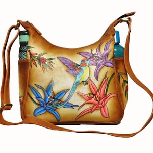 Handbemalte Lederhandtasche in Erdtönen
