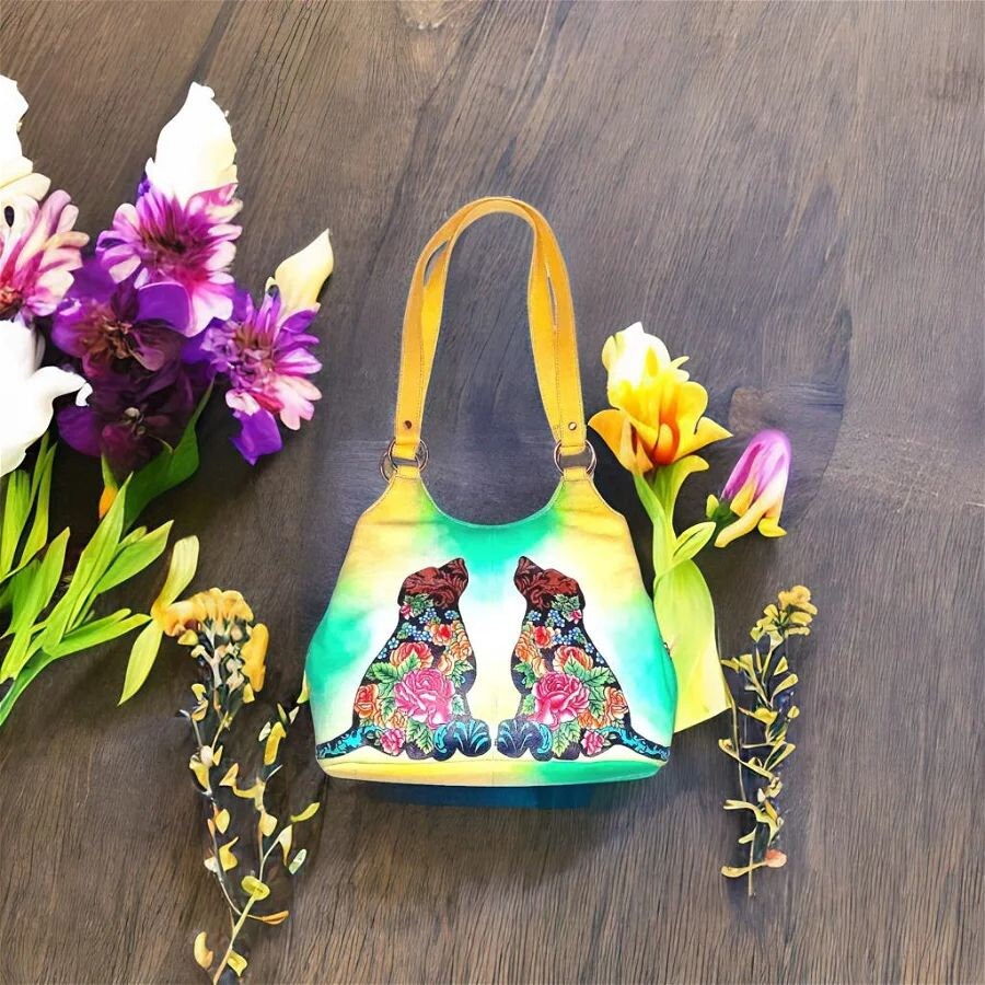 Doggie Delight Hand Painted Leather Hand Bag