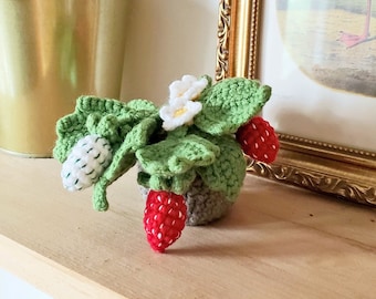 Handmade Crochet Strawberry Plant: Whimsical Home Decor Gift