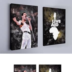 Freddie Mercury LIVE AID Leinwandkunst-Set, 2 Stück | Je 70 x 100 cm | Rock-Ikone-Diptychon, fertig zum Aufhängen | Musik-Wohnkultur