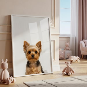 Décoration murale d&#39;un chiot Yorkshire Terrier | Portrait mignon de Yorkshire Terrier pour les amoureux des chiens et la décoration de chambre d&#39;enfant | Poster numérique imprimable à télécharger