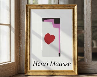 Matisse-Poster mit rotem Herz | Abstraktes Liebesmotiv | Minimalistische Valentinstagsdeko | Digitaler Download zum Ausdrucken