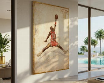 Michael Jordan Leinwandbild – Limitierte Auflage von 23 Stück, Basketball-Legende Dunk Print 90×120 cm Premium-Baumwolle