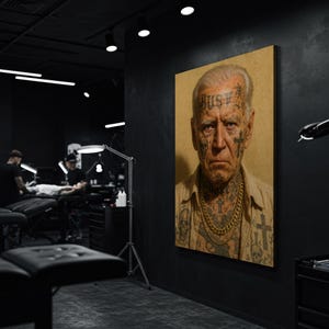 Série Tattoo Icons – Impression sur toile Joe Biden 70 x 100 cm / Pigment de qualité musée / Légende du gang des anciens