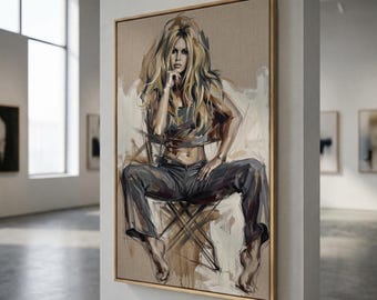 Brigitte Bardot poster op canvas, cadeauprint, icoon van de Franse cinema, modern portret, 60x90cm, gelimiteerde oplage van 25 exemplaren, premium katoenen canvas 360g