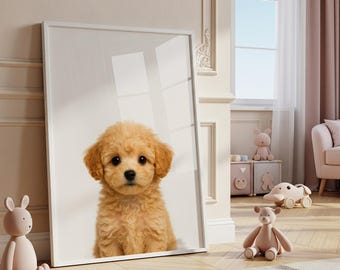 Maltipoo Puppy Printable | Curly Dog Digital Wall Art | Instant Download Pet Portrait | Nursery Decor | Fluffy Puppy Poster