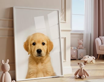 Golden Retriever Puppy Printable Wall Art | Digital Baby Dog Portrait | Nursery Animal Poster | Cute Pet Decor | Instant Download
