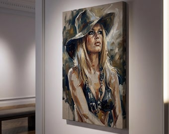 Brigitte Bardot Muurdecoratie Canvas Print Franse Vintage Glamour Portret 60x90cm Beperkte Oplage van 25 Premium Katoenen Canvas 360g Cadeau