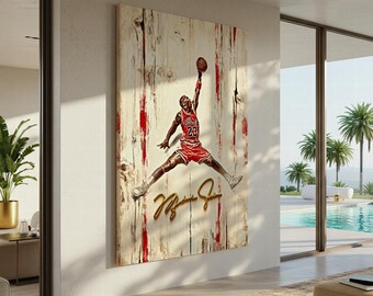 Michael Jordan Canvas Art Print, Iconic Back View Bulls Jersey Portrait, Premium 360g Cotton Wall Decor 70x100cm (27.5x39.3in) NBA Legend