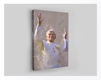 Pope John Paul II Canvas Art Print, Watercolor Portrait, Premium 360g Cotton Wall Decor 70x100cm (27.5x39.3in) Religious Art
