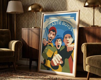 Beastie Boys Muurkunstprint, gelimiteerde oplage 1/50, matte kunstposter, hiphopmuziekdecoratie, groot portret, oningelijst, cadeau