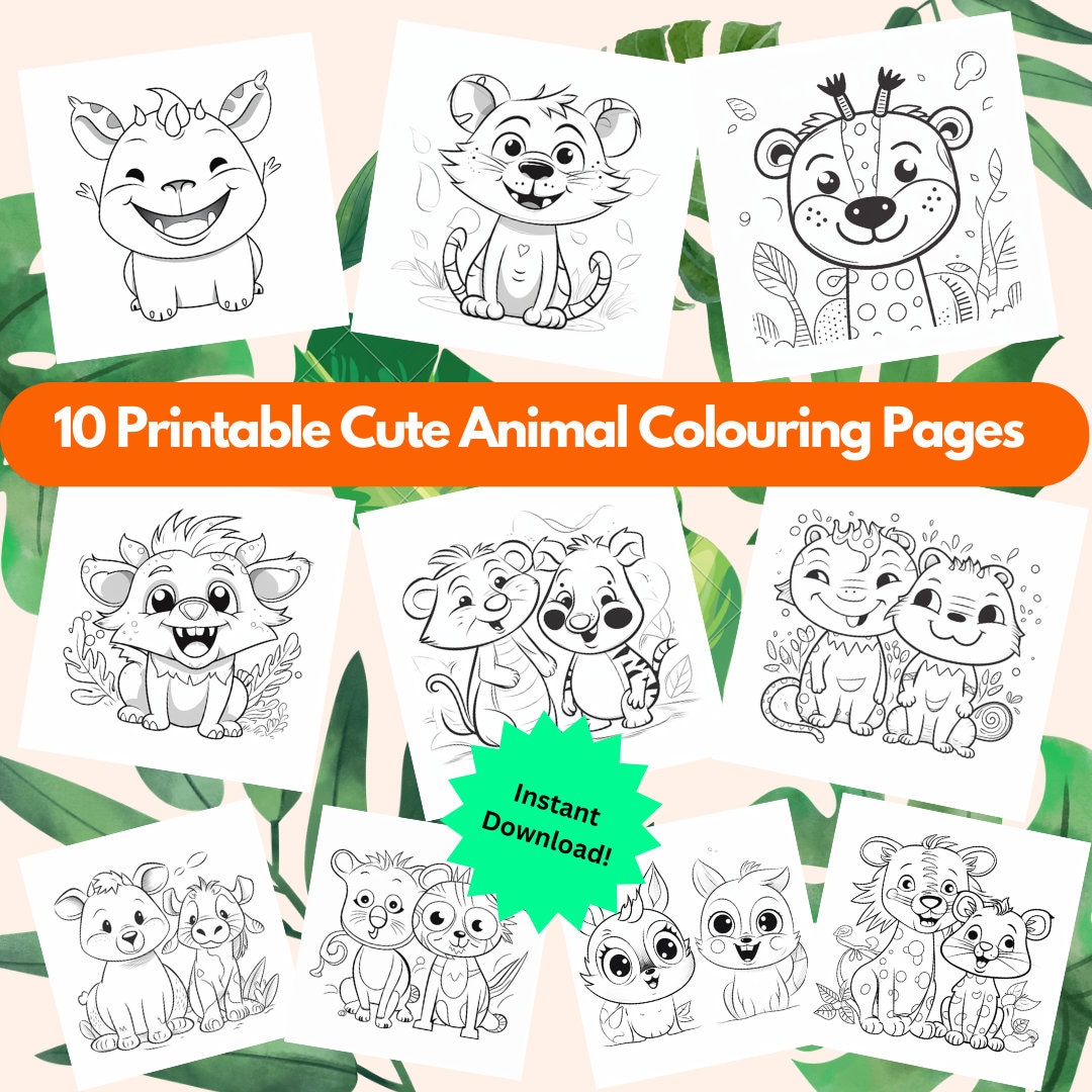 10 Cute Animal Coloring Pages for Kids Printable - Animal Colouring ...