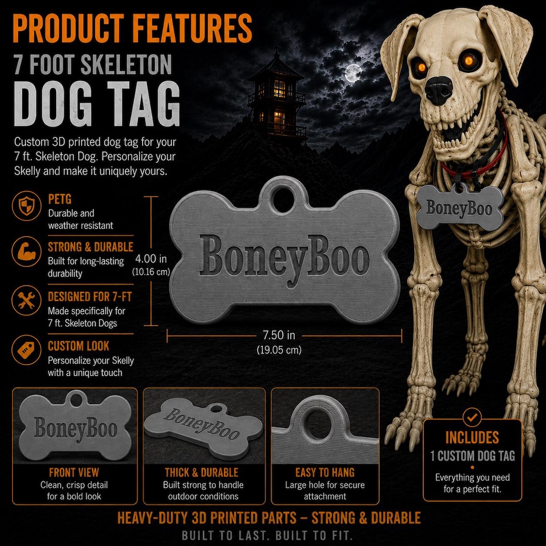 Home Depot Large Skeleton Dog Tag - Personalized 3D Printed Bone