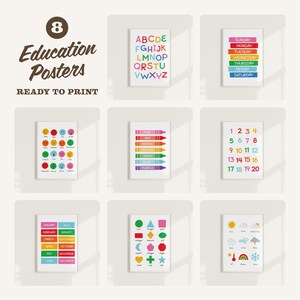 Set of 8 Educational Posters, Homeschool Learning Prints, Printables, Neutral Montessori Classroom Decor, Playroom, Digital Files, Learning
