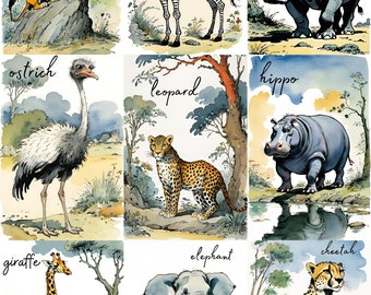 Savanna Animal Print Set (Set of 9)- Savanna Prints, savanna animals, savannas wall decor, savanna wall art, savanna poster