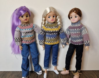 Handknitted Doll Knitwear Variegated Polo-neck Jumpers for 11-12 inch Fashion Dolls