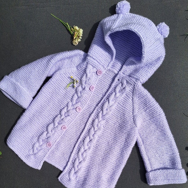 Charming Lavender Knit Hoodie - 100% Cotton - Artisanal Babywear - Nifty Newborns