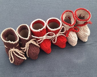 Handmade Knitted Baby Booties - 3 Pack - 100% Cotton - Unisex - Baby Shower Gift - Nifty Newborns