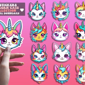 Unicorn Cats 13 PNG stickers, Cat Sticker, Printable Stickers, Sticker Designs, Stickers Png, Sticker Downloads, Sticker Cricut