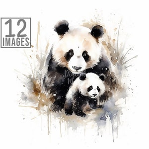 Mom and Baby Panda Clipart, 12 High Quality JPGs , Watercolor Clipart, Clipart Animals, Card Making, Panda Clipart, Panda Clip art