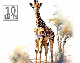 Baby Giraffe Clipart, 10 High Quality JPGs, Watercolor Clip art, Card Making, Giraffe Clipart, Giraffe Svg,  Animals Clipart, Clipart Bundle