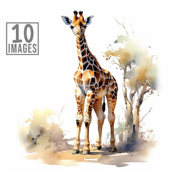 Baby Giraffe Clipart, 10 High Quality JPGs, Watercolor Clip art, Card Making, Giraffe Clipart, Giraffe Svg,  Animals Clipart, Clipart Bundle