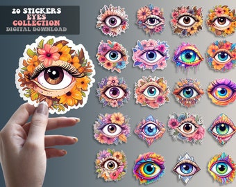 20 pegatinas PNG de ojos, paquete de pegatinas png, pegatinas imprimibles, diseños de pegatinas, pegatinas png, descargas de pegatinas, pegatinas Cricut, imágenes prediseñadas
