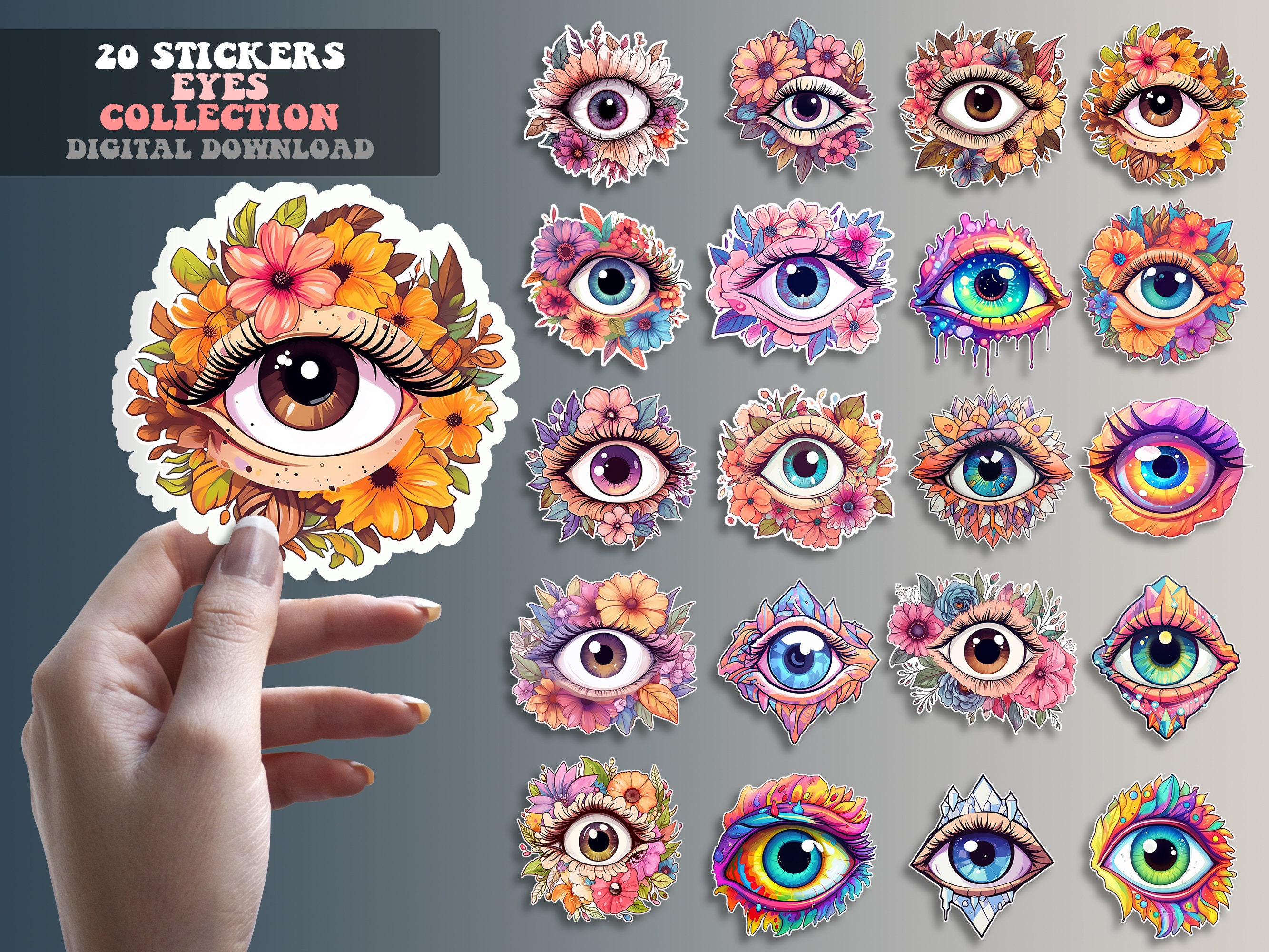 Sticker Eyes Simple 20 Eyes PNG Stickers, Sticker Png Bundle, Printable Stickers, Sticker ...
