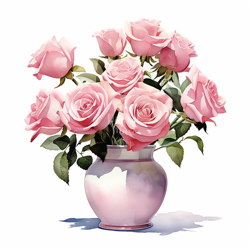 Vase of Pink Roses Clipart Watercolor Flowers Clipart - Etsy